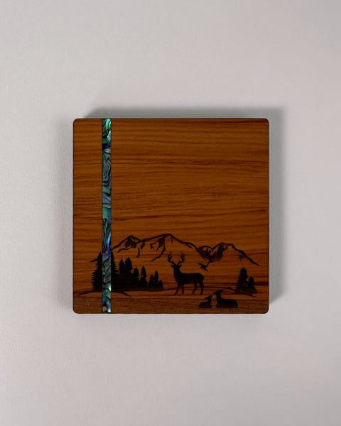 The Fantail House, Rimu, Paua, Native wood, Made in NZ, Coasters,  Stag