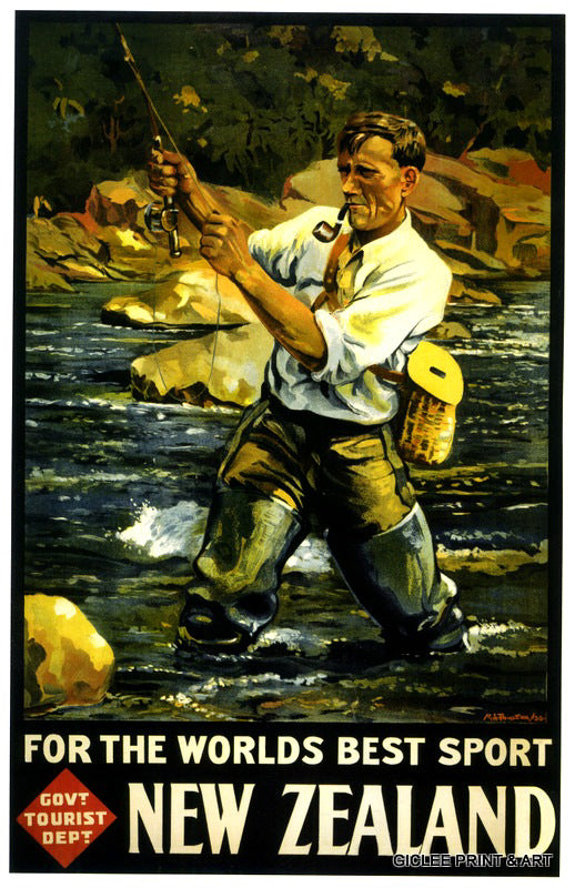 Vintage NZ Tourism Prints - Fly Fishing – The Fantail House