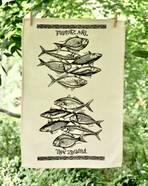 The Fantail House, Made in NZ, Tea Towels, Cotton,  Fish