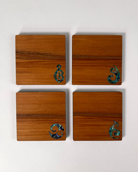 Rimu & Paua Coasters - Set of 4 - Māori Designs