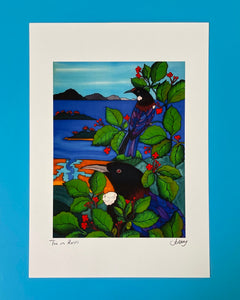 The Fantail House, Jo May, Art Print, Tui in Puriri