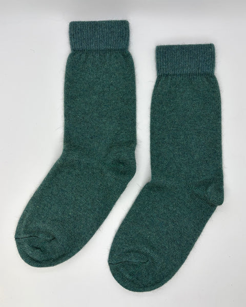 Pair of teal socks on a white background