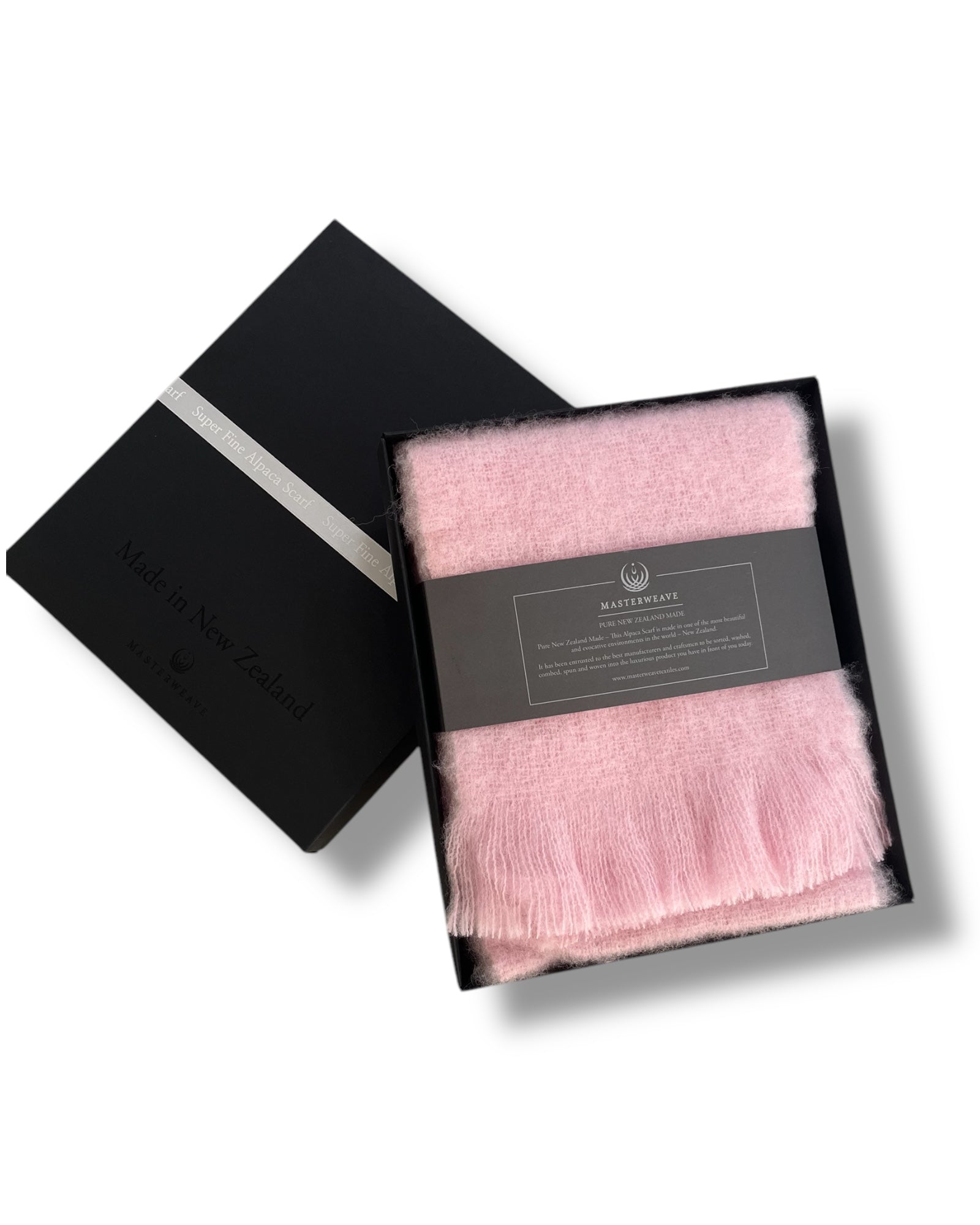Masterweave, The Fantail House, Made in NZ, Made in Aotearoa, NZ made, Alpaca scarf, Luxury scarf, Winter scarf, The Fantail House, Candy , Pink, Gift box