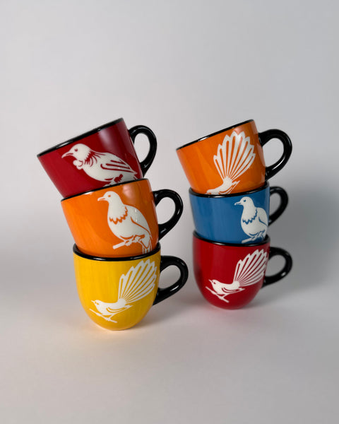 The Fantail House, Painted Pacific Pottery, Made in NZ, Mugs, Ceramic Native Birds, Fantail, Tui, Keruru