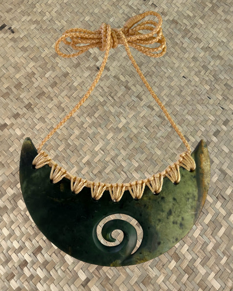 Donna Summers, The Fantail House, Made in NZ, New Zealand Made, Hand carved, Breast plate, Koru,  Pounamu, Greenstone, Pendant, Made in Aotearoa