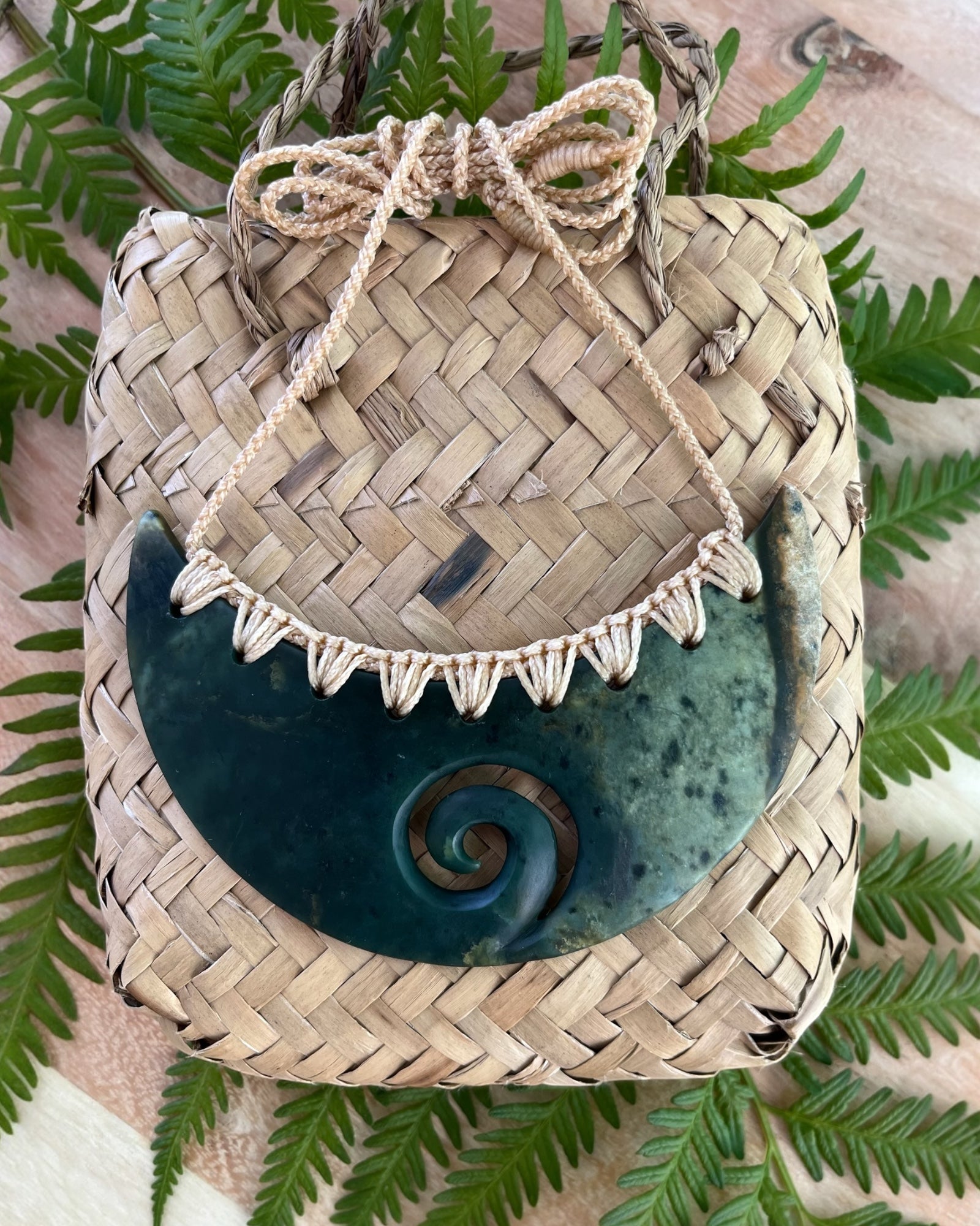 Donna Summers, The Fantail House, Made in NZ, New Zealand Made, Hand carved, Breast plate, Koru,  Pounamu, Greenstone, Pendant, Made in Aotearoa