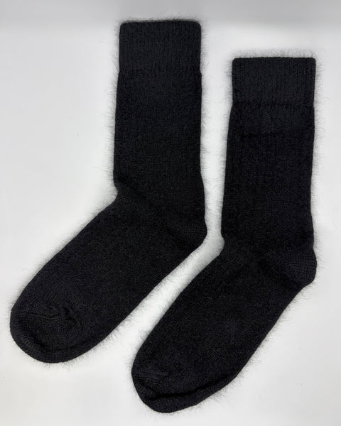 Pair of black socks on a white background