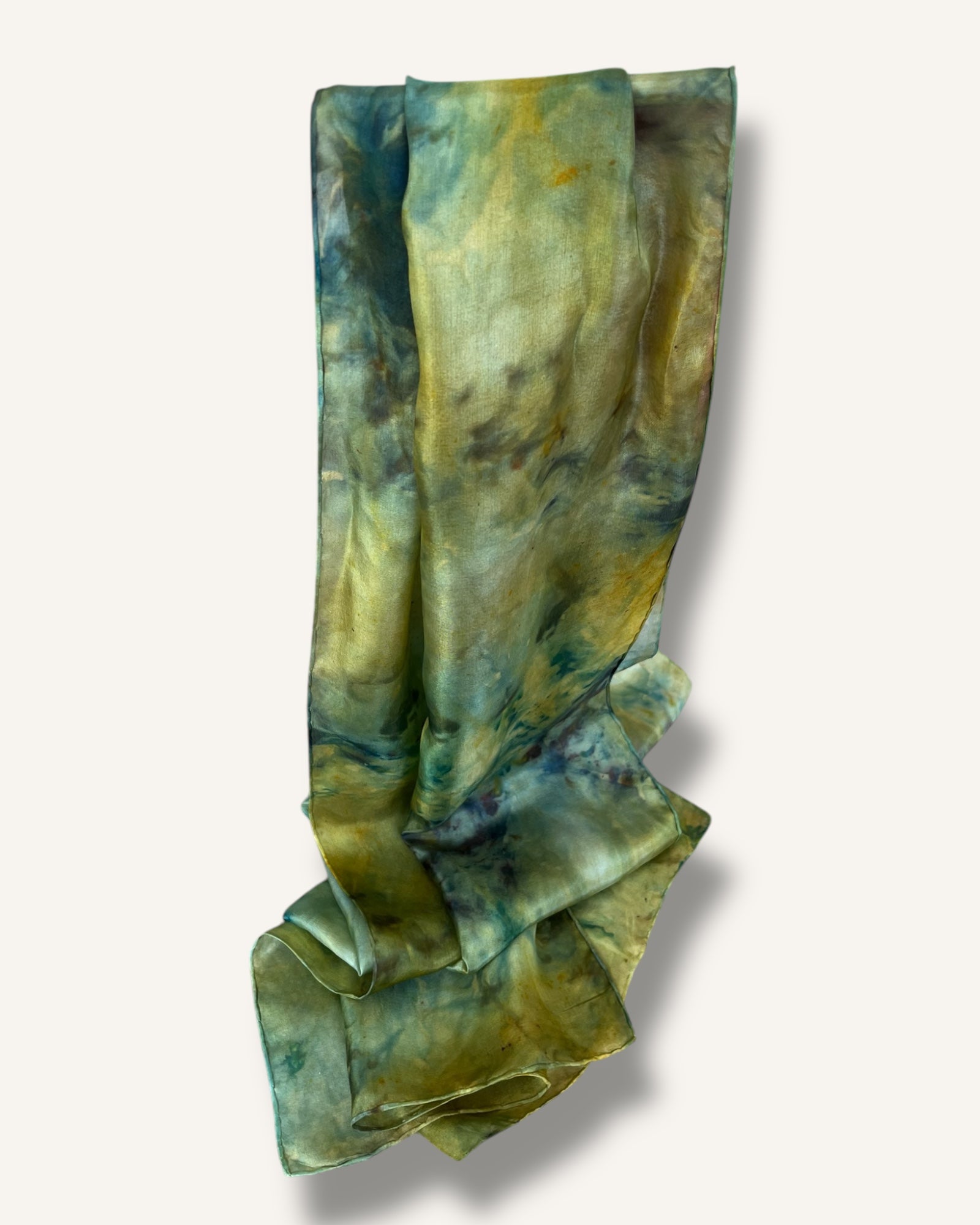 The Fantail House, Blue, Green, Silk Scarf, Hand Dyed, Made in NZ, Hand Made, Hand dyed