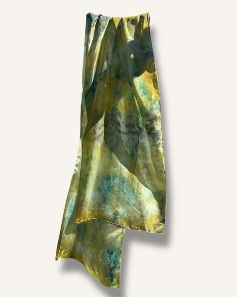 The Fantail House, Blue, Green, Silk Scarf, Hand Dyed, Made in NZ, Hand Made, Hand dyed