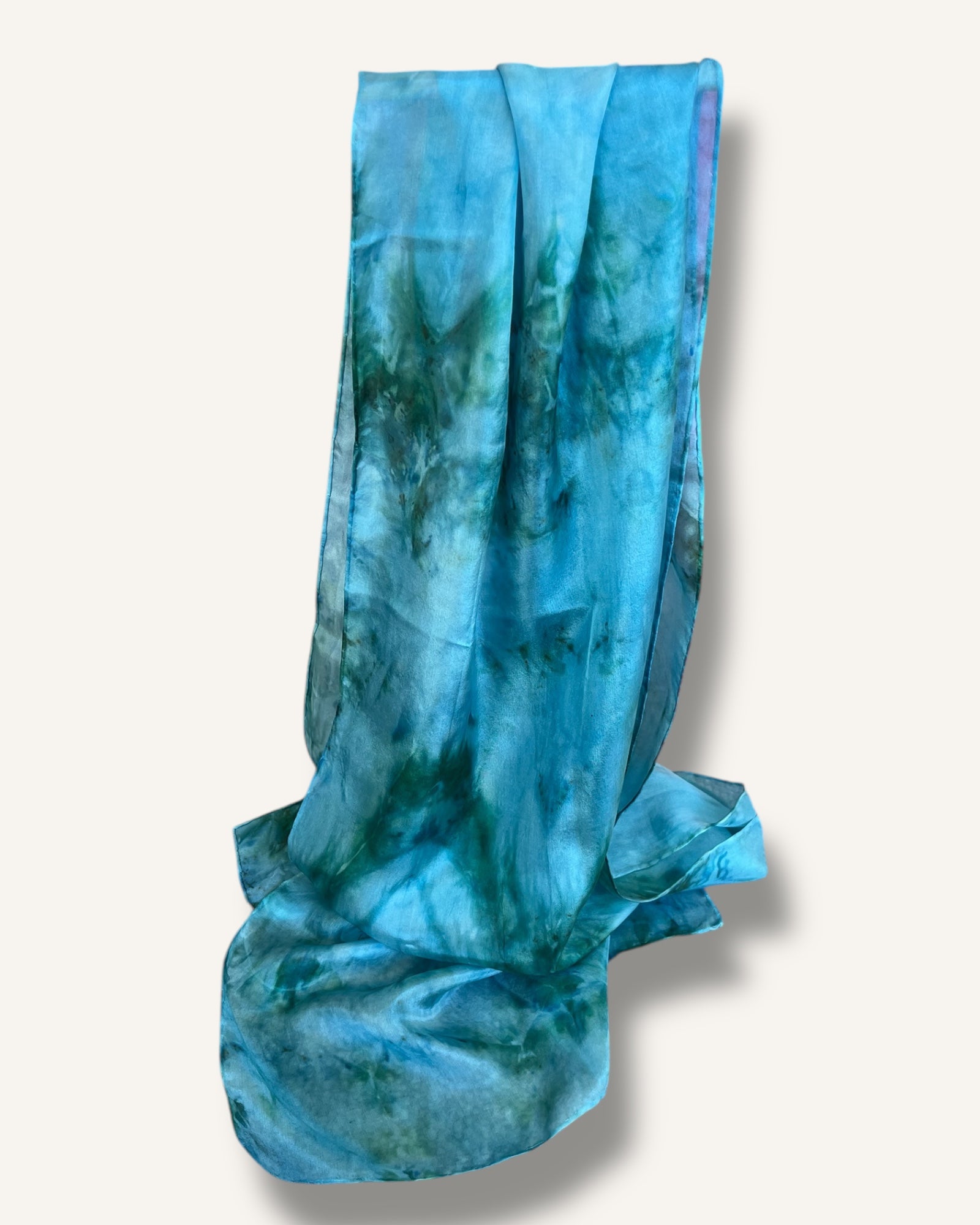The Fantail House, Aqua, Blue, Hand Dyed, Made in NZ, Hand Made, Silk Scarf, Aotearoa