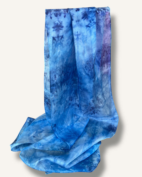 The Fantail House, Blue, Hand Dyed, Made in NZ, Hand Made, Silk Scarf, Aotearoa