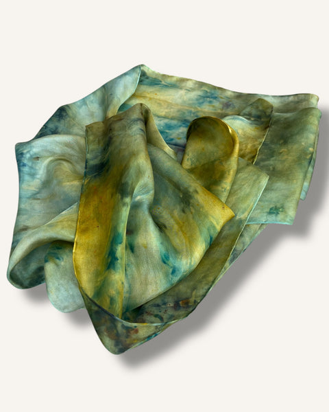 The Fantail House, Blue, Green, Silk Scarf, Hand Dyed, Made in NZ, Hand Made, Hand dyed