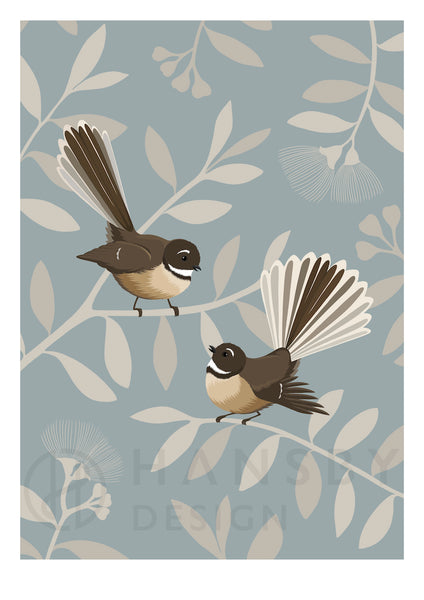 The Fantail House, Cathy Hansby, Art Prints, Native Birds, Fantail Pair