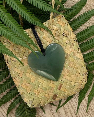 The Fantail House, NZ Greenstone, pounamu, heart, pendant, hand carved in NZ, Made in NZ