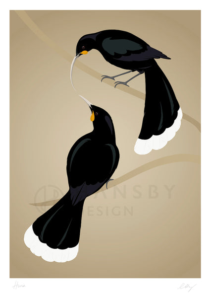 The Fantail House, Cathy Hansby, Art Prints, Native, Birds, Huia Pair
