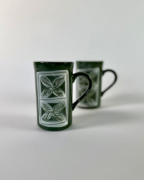 The Fantail House, New Zealand  Made, Pip Gray, Hand-painted ceramics, Tapa, design, Green, Mugs