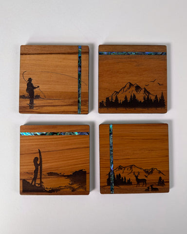 The Fantail House, Rimu, Paua, Native wood, Made in NZ, Coasters, 