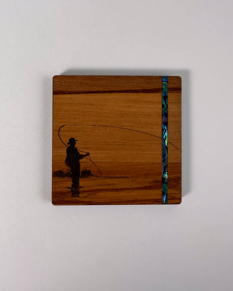 The Fantail House, Rimu, Paua, Native wood, Made in NZ, Coasters, Fishing