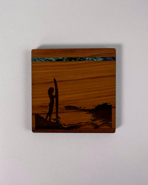 The Fantail House, Rimu, Paua, Native wood, Made in NZ, Coasters,  surfer