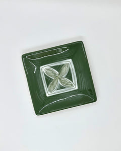 The Fantail House, Made in New Zealand, Ceramic hand, painted, platter, square, green, tapa