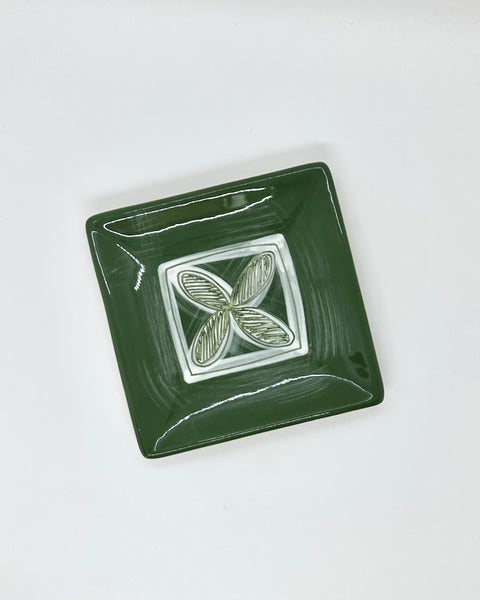 The Fantail House, Made in New Zealand, Ceramic hand, painted, platter, square, green, tapa