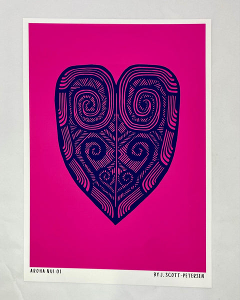 Heart-shaped design with spiral patterns on pink art paper