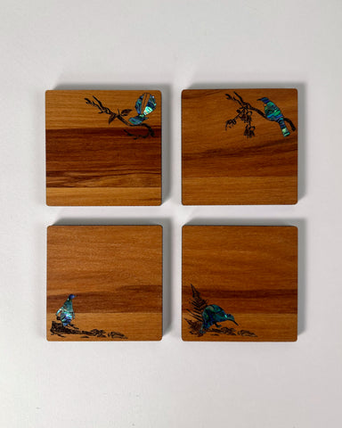 The Fantail House, Rimu, Paua, Native wood, Made in NZ, Coasters, NZ, Native, Birds