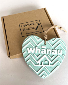 The Fantail House, Made in NZ, Made in New Zealand, Made in Aotearoa, Family, Whanau, Heart, Wall Art, Hanging Heart, Ceramic, Painted Pacific, Pottery