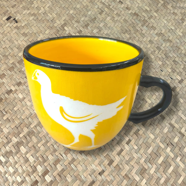 NZ bird mugs, Colour, Green, Kiwi, Fantail, Pukeko, Painted Pacific Pottery, Made in NZ, Coffee Cup, Tea Cup, The Fantail House