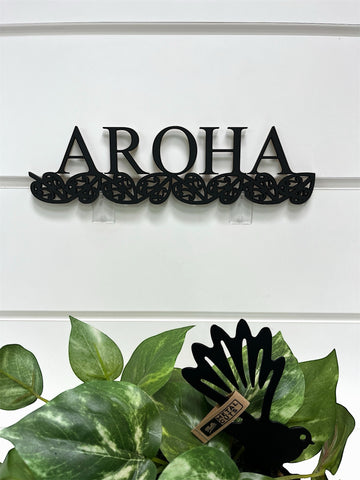 NZ made  Aroha (love) wall sign  in balsa wood and painted black. 