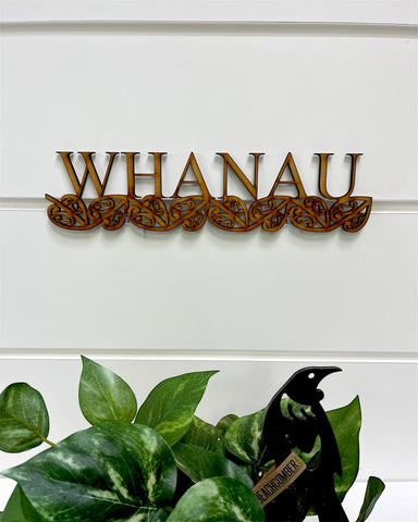 Made in NZ indoor wall sign Whanau (family) in natural brushed finish balsa wood.