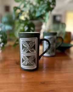 The Fantail House, New Zealand  Made, Pip Gray, Hand-painted ceramics, Tapa, design, Green, Mugs