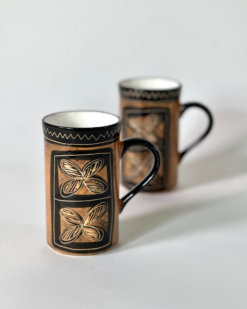 The Fantail House, New Zealand  Made, Pip Gray, Hand-painted ceramics, Tapa, design, Brown, Mugs