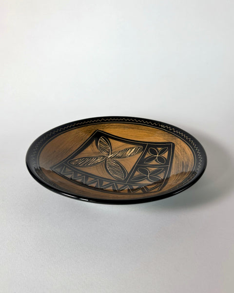 The Fantail House, Made in New Zealand, Hand-painted, Ceramic, Platter, Brown, Tapa