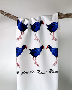 The fantail house, kiwiana, pukeko, birds, tea, towel, printed in NZ