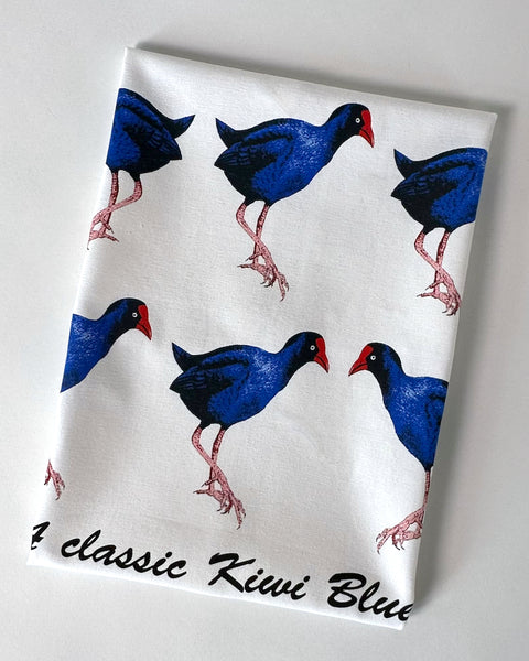 The fantail house, kiwiana, pukeko, birds, tea, towel, printed in NZ