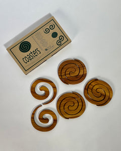 The Fantail House, Romeyn, Made in NZ, Rimu, Coasters, Set of 8, Koru design