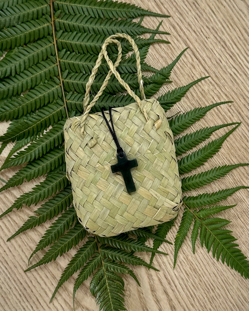 The Fantail House, NZ Greenstone, pounamu, cross, pendant, hand carved in NZ, Made in NZ