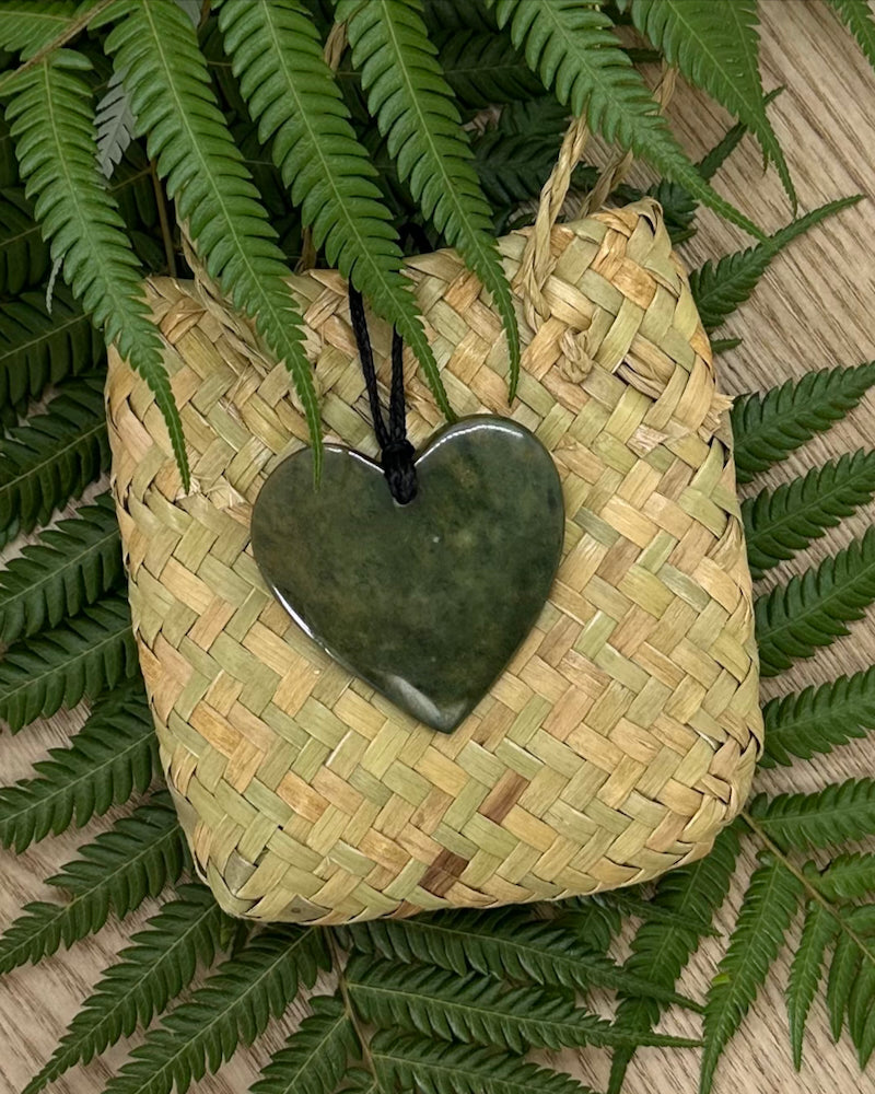The Fantail House, NZ Greenstone, pounamu, heart, pendant, hand carved in NZ, Made in NZ
