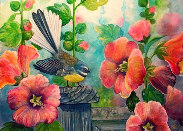 The Fantail House, Made in New Zealand, Irina, Velman, Hollyhocks Art, Print, Box, Frame