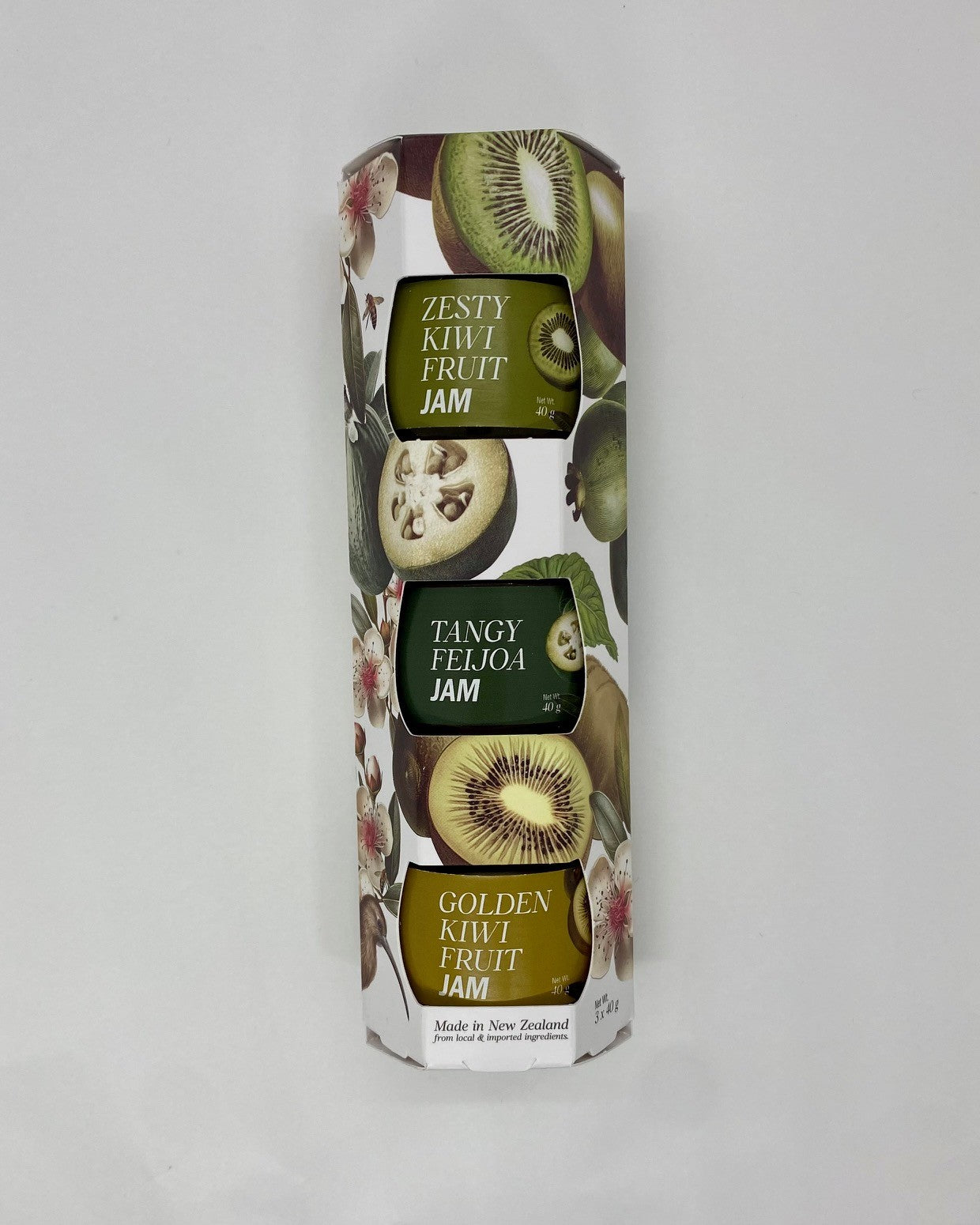 A 3 pack of jams with kiwifruit, Feijoa and Golden Kiwifruit flavours