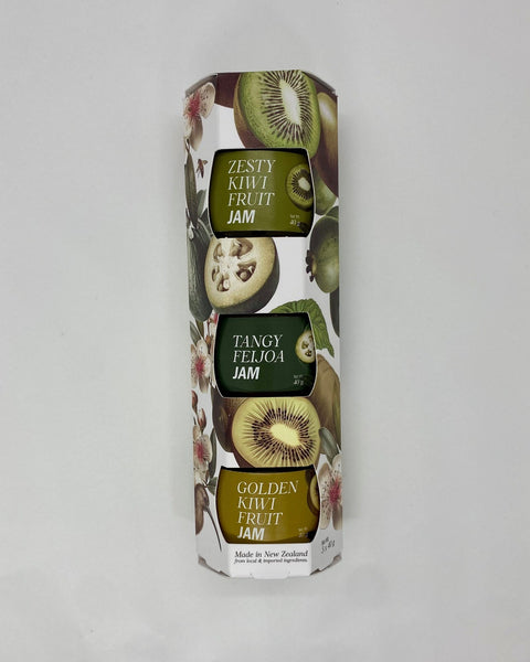 A 3 pack of jams with kiwifruit, Feijoa and Golden Kiwifruit flavours