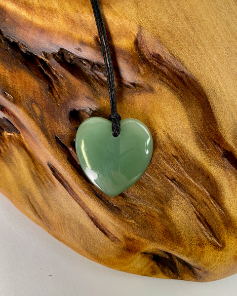 The Fantail House, NZ Greenstone, pounamu, heart, pendant, hand carved in NZ, Made in NZ