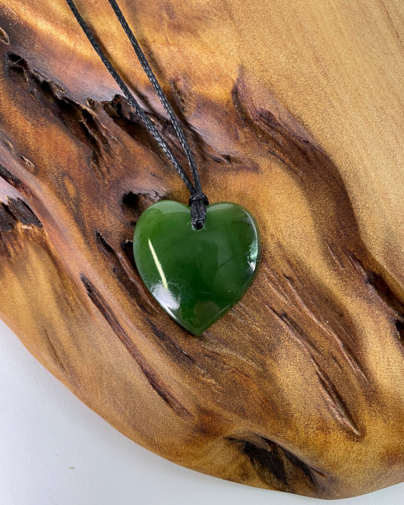 The Fantail House, NZ Greenstone, pounamu, heart, pendant, hand carved in NZ, Made in NZ