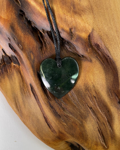 The Fantail House, NZ Greenstone, pounamu, heart, pendant, hand carved in NZ, Made in NZ