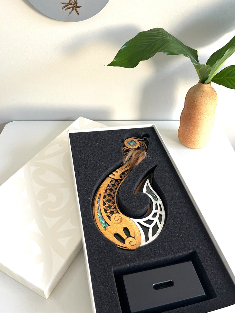 art made from fish hook NZ Made Contemporary Maori Art Sculpture