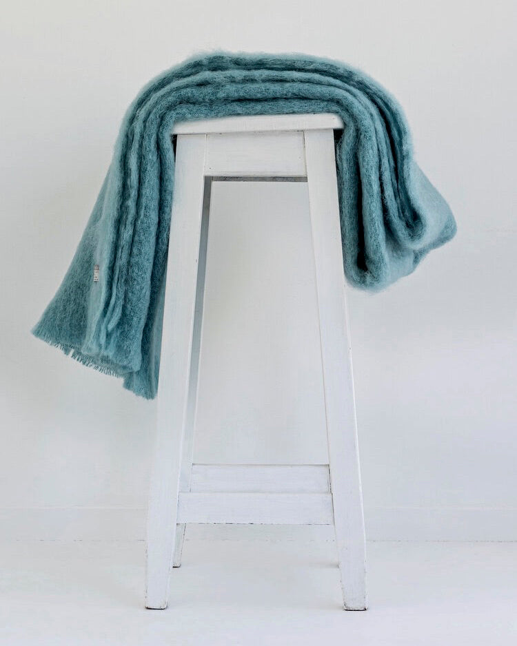 The Fantail House, Made in NZ, Windermere Mohair Throw, Blanket, Sea Spray
