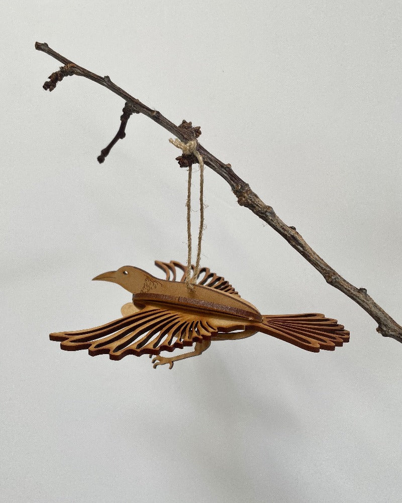 3D hanging wooden decoration, Tui, NZ made, Fantail House, native bird