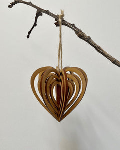 3D hanging wooden decoration, Heart, Designcraft, Made in NZ, Fantail House