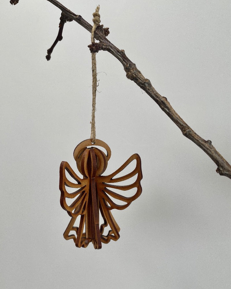 3D hanging wooden decoration, angel, Designcraft, The Fantail House, NZ made
